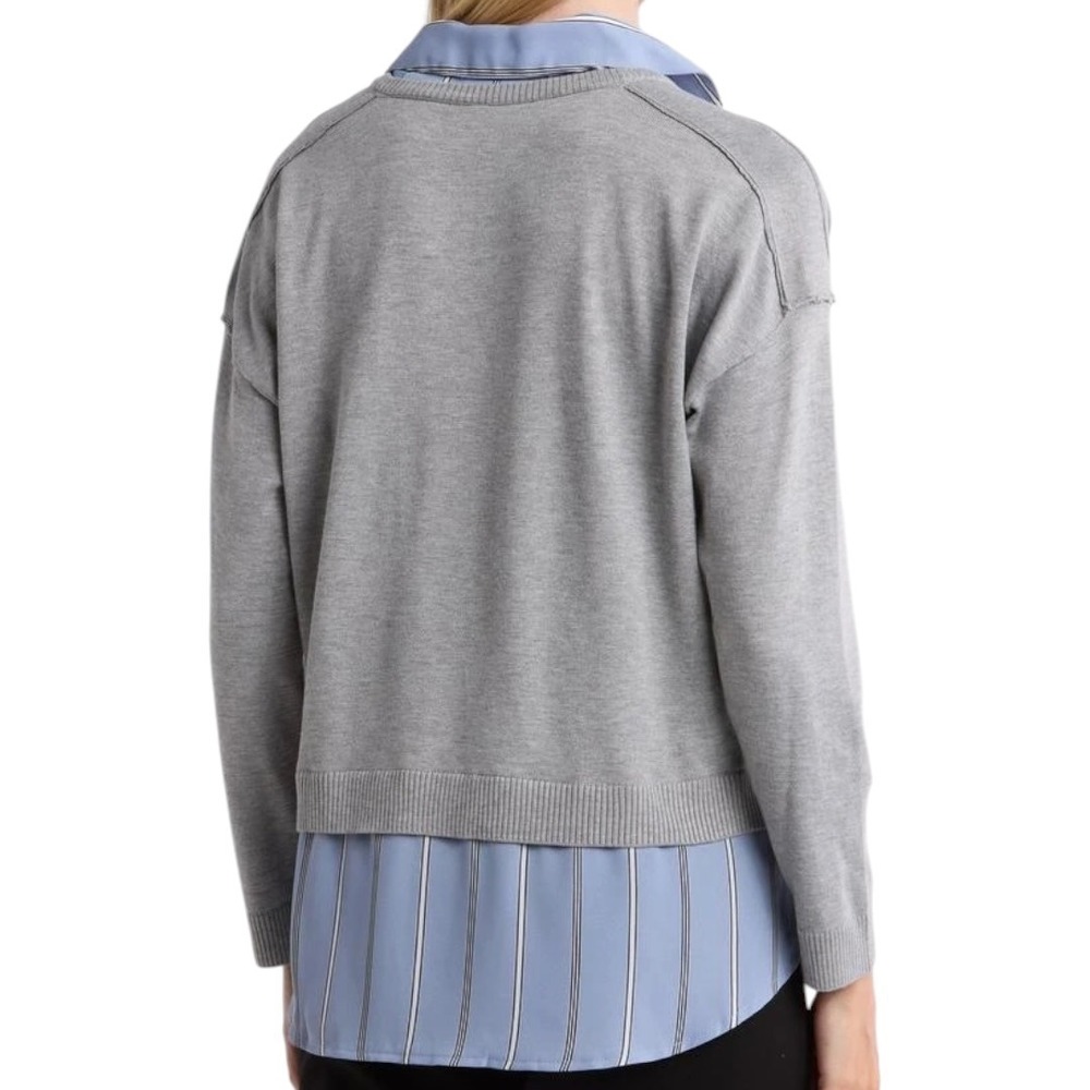 Adrianna Papell Womens 2-in-1 Mixed Media Layered Sweater Top Gray Blue Size 2X - Picture 2 of 14
